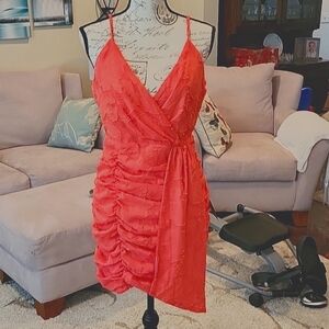 NWT Lulus Red Floral, Chiffon Ruched Dress